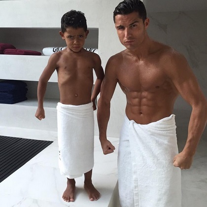 Cristiano Ronaldo and his son practicing their best Blue Steel