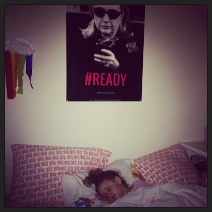 She was all nestled, snug in her bed and images of GREATNESS hung over her head. #Hillary2016 @HillaryClinton #READY 