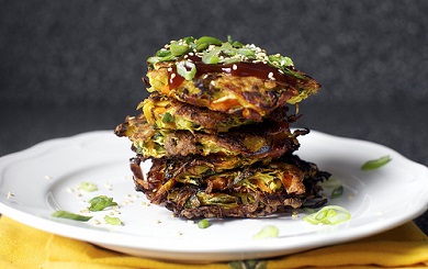 Japanese Vegetable Pancakes with Cabbage, Kale, Carrots